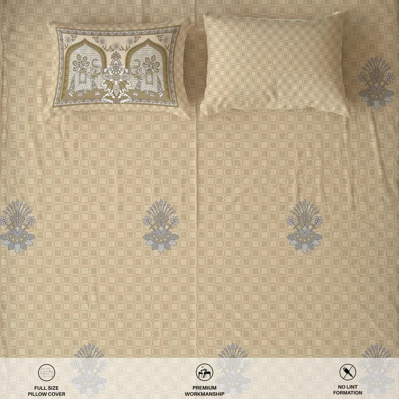 Urban Space Parampara Ethnic Cotton Bedsheet (Beige) - 300 TC media 6