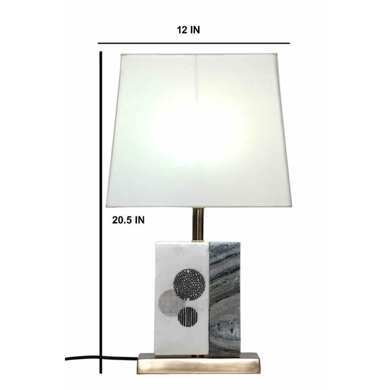 Blaze Printed Fabric Table Lamp With Marble & Brass Base - White media 4