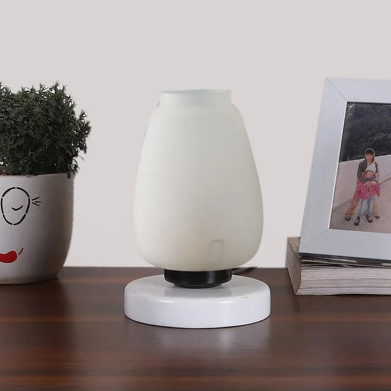 Raylisse Glass Table Lamp With Wooden Base - White media 4