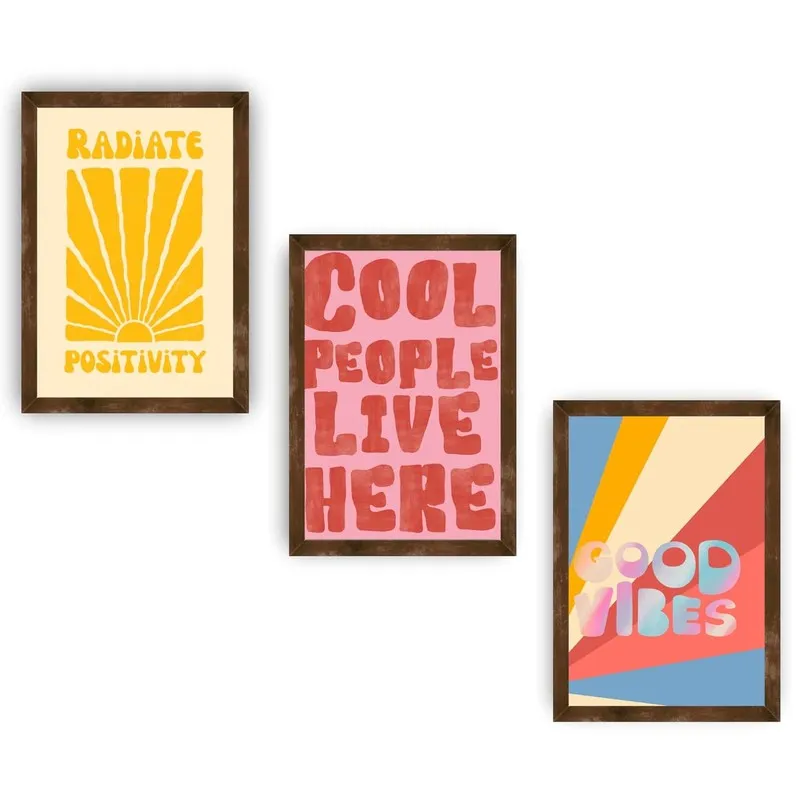 Positivity Pop Paper Wall Painting With Frame - Brown media 5