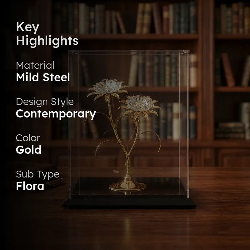 Twin Daisy Elegance 24K Gold Plated Mild Steel Showpiece media 2