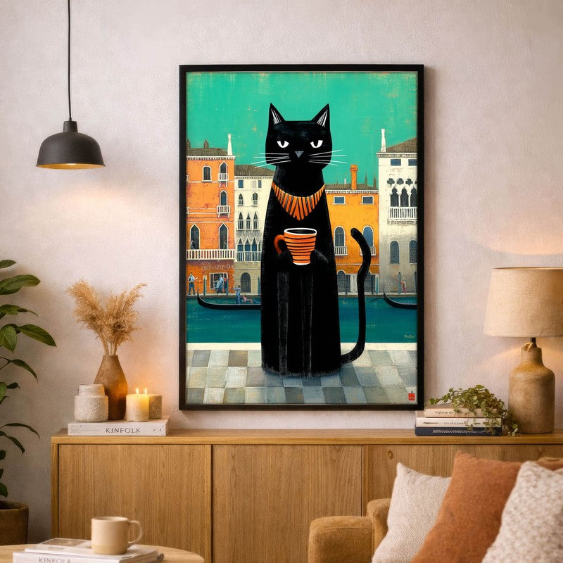 Canal Muse Cat Wall Painting With Frame