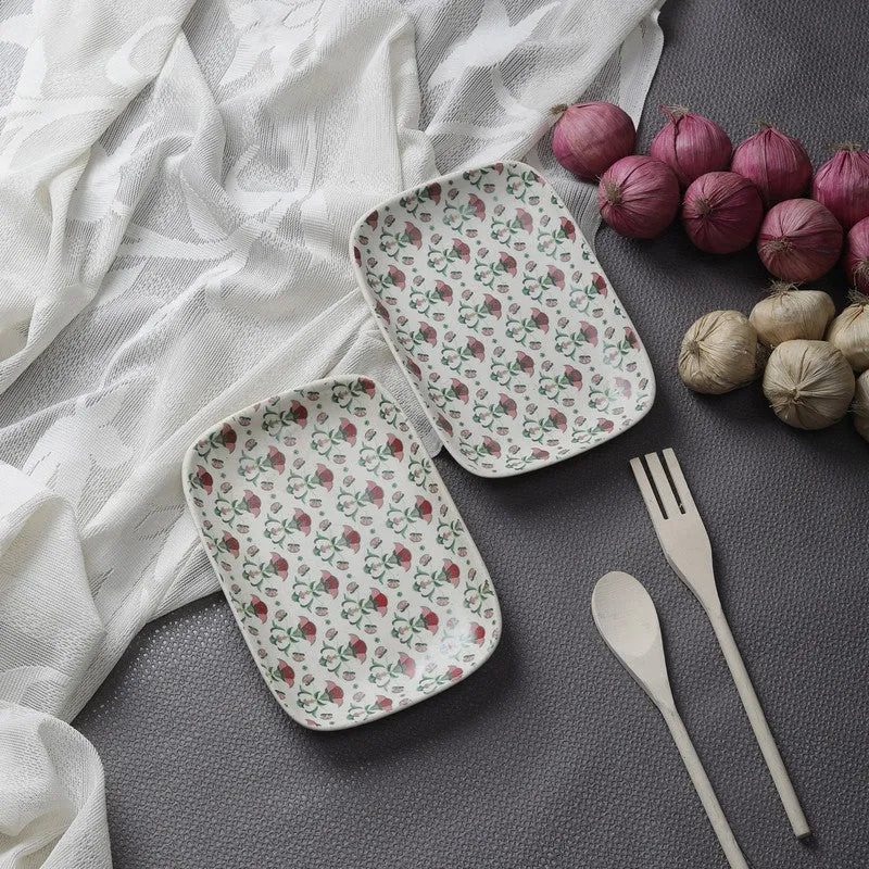 Rosette Multicolor Rectangular Stoneware Platter - Set of Two media 1