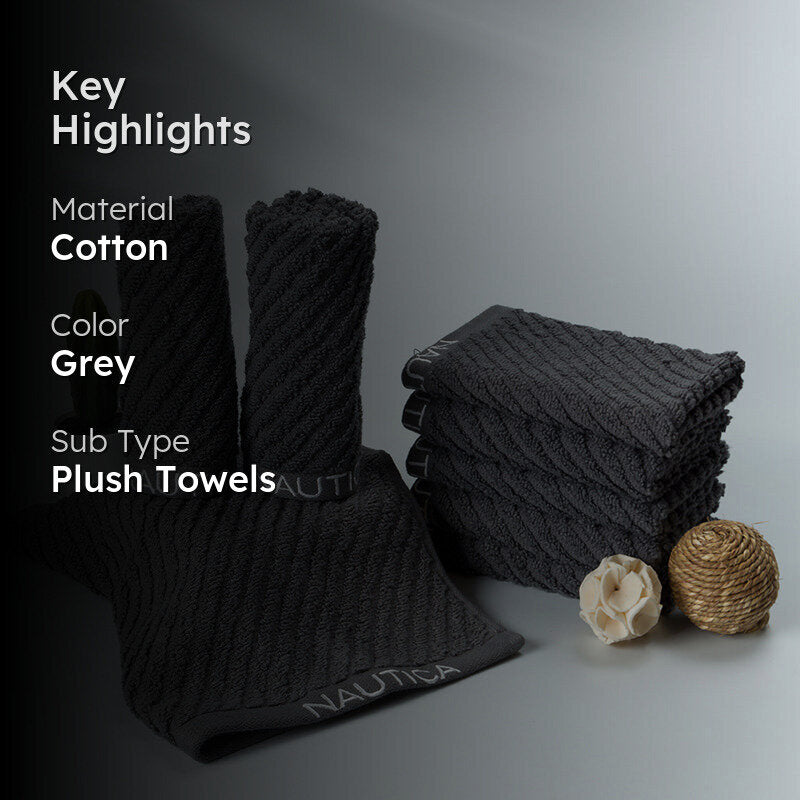 Nautica Riviera Soft Cotton Hand & Face Towel (Dark Grey) - Set Of Eight media 2
