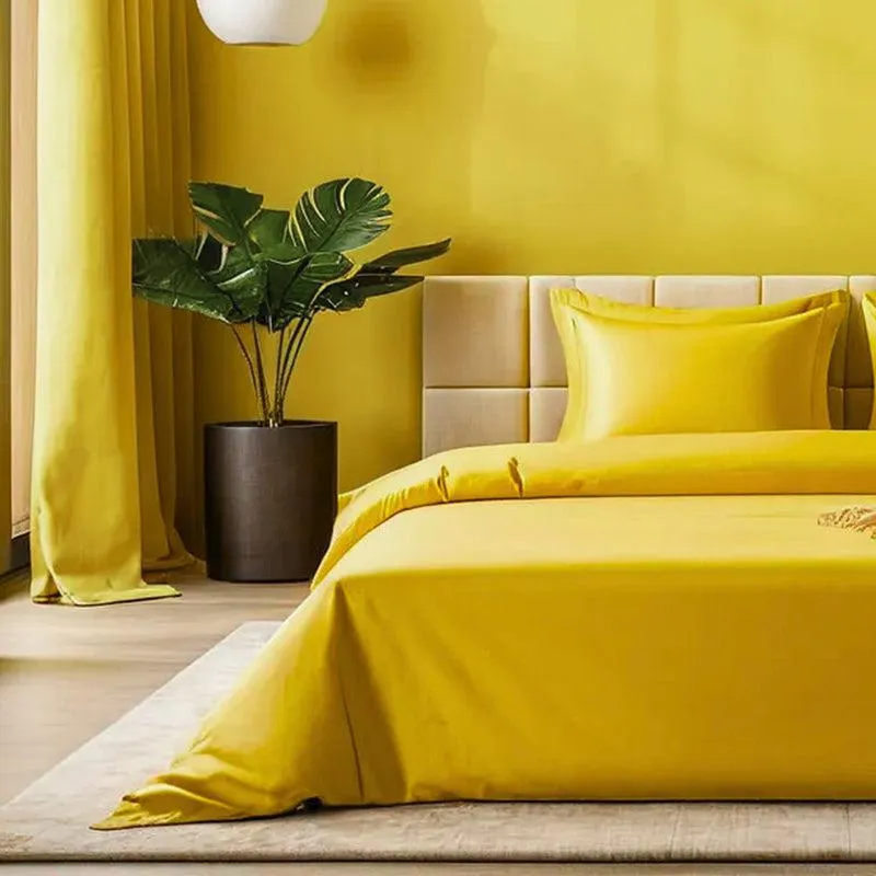 Moonweave Solid Cotton Bedsheet (Yellow) - 400 TC media 5