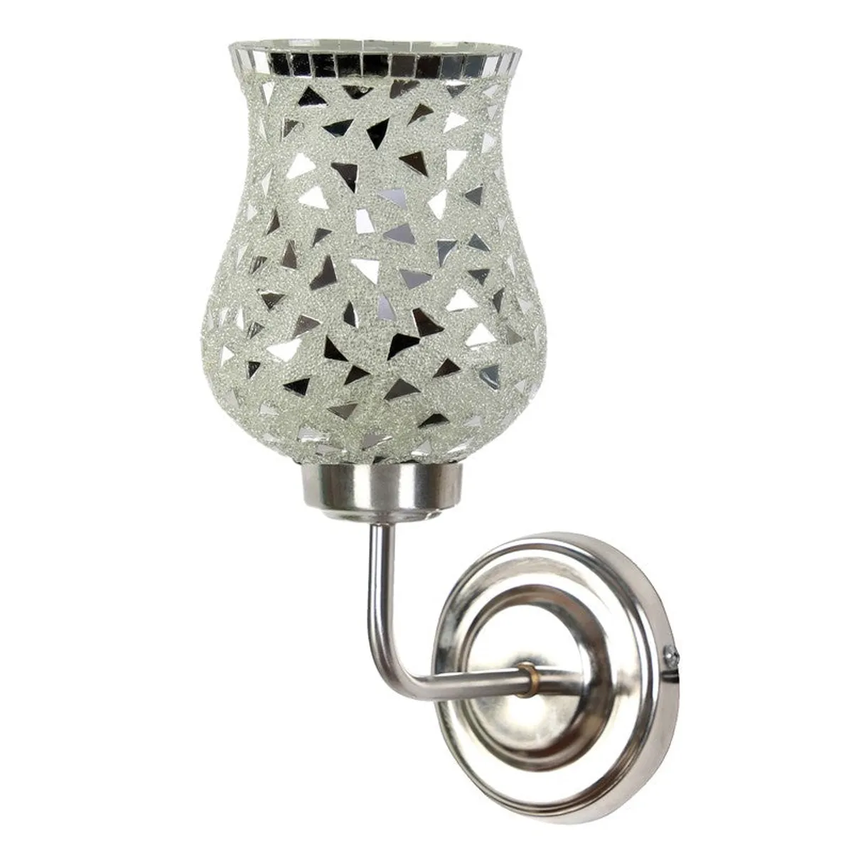 Front view of silver mosaic glass wall lamp on white background