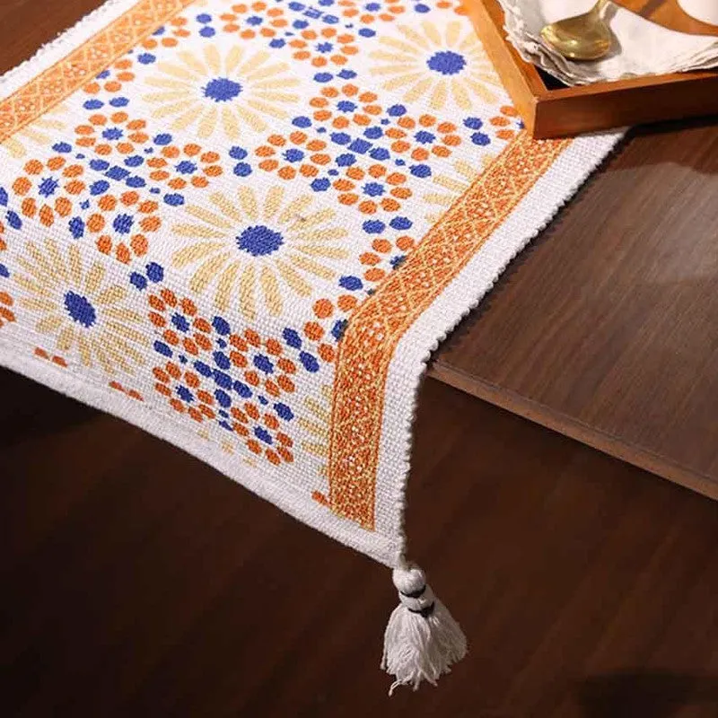 Cindra Handwoven Tasseled Cotton Table Runner media 5