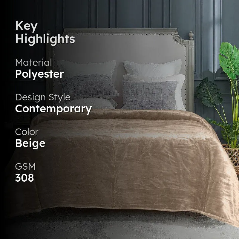 Sarva Polyester Solid Blanket - Beige media 2