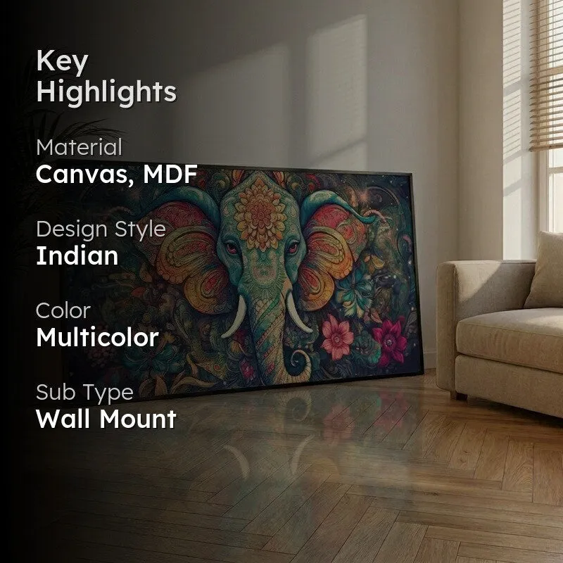Mystic Gajraj Canvas Wall Painting With Frame media 2