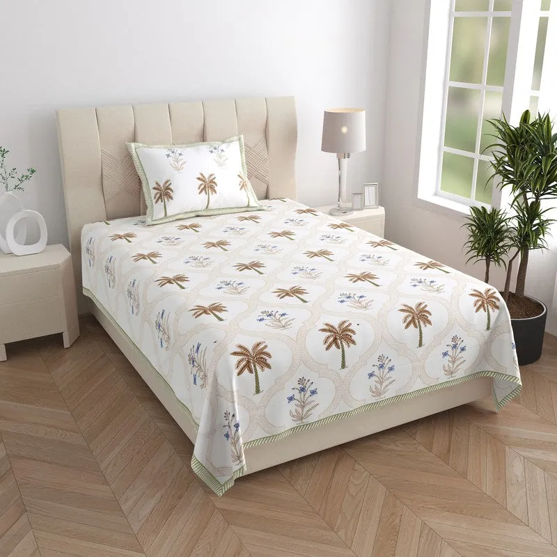 Haveli Block Cotton Bedsheet (Blue,Peach) - 180 TC media 1