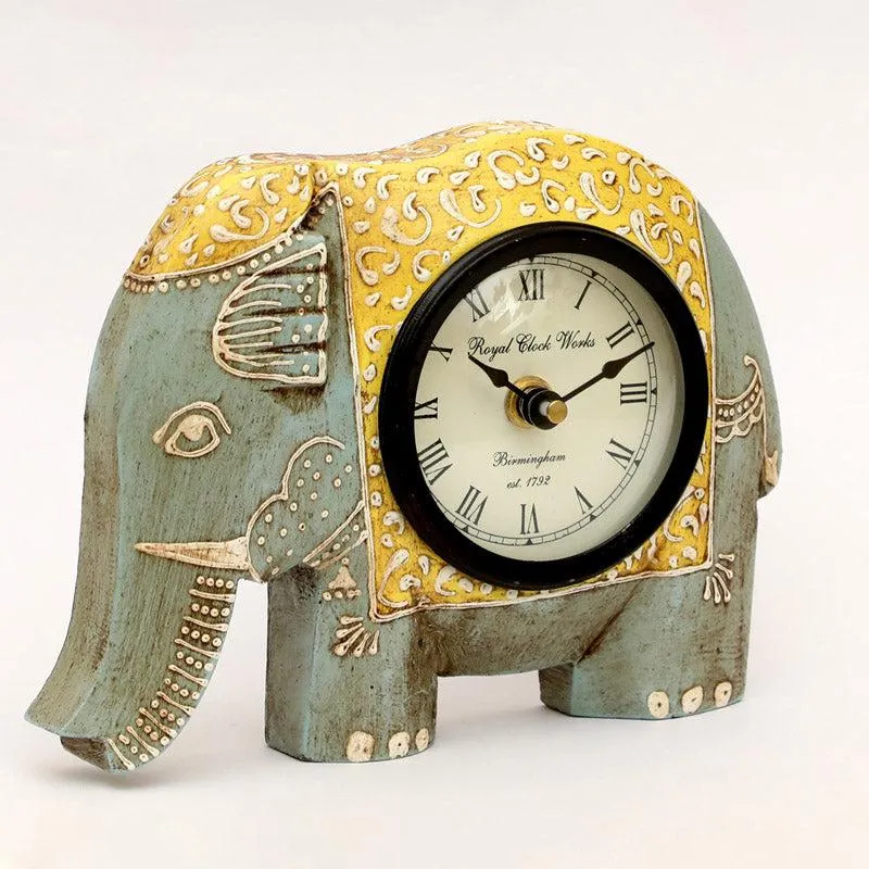 Happy Haathi Handpainted Table Clock - Grey media 4