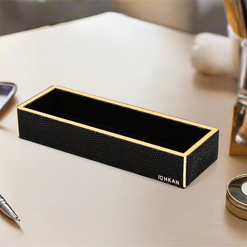 Tisquo Faux Leather Cutlery Tray - Black