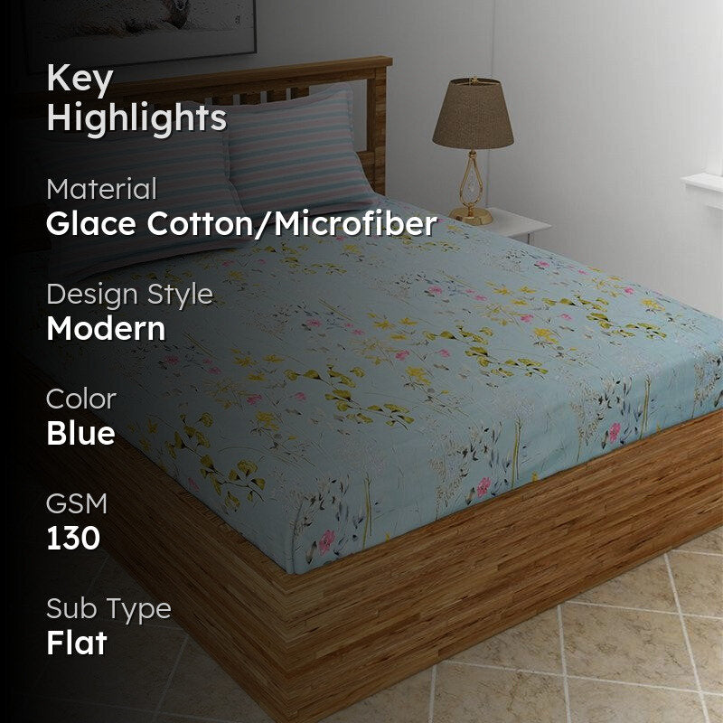 Protea Floral Microfiber Bedsheet (Sky Blue) - 130 GSM media 2
