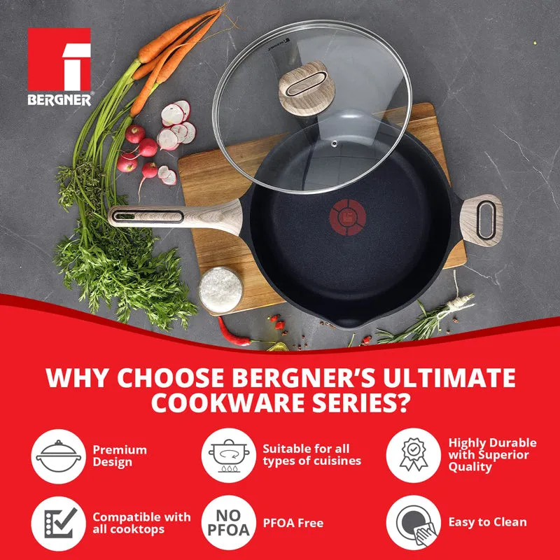 Bergner Marble Non-Stick Deep Frypan With Lid (Grey) - 3200 ML media 7