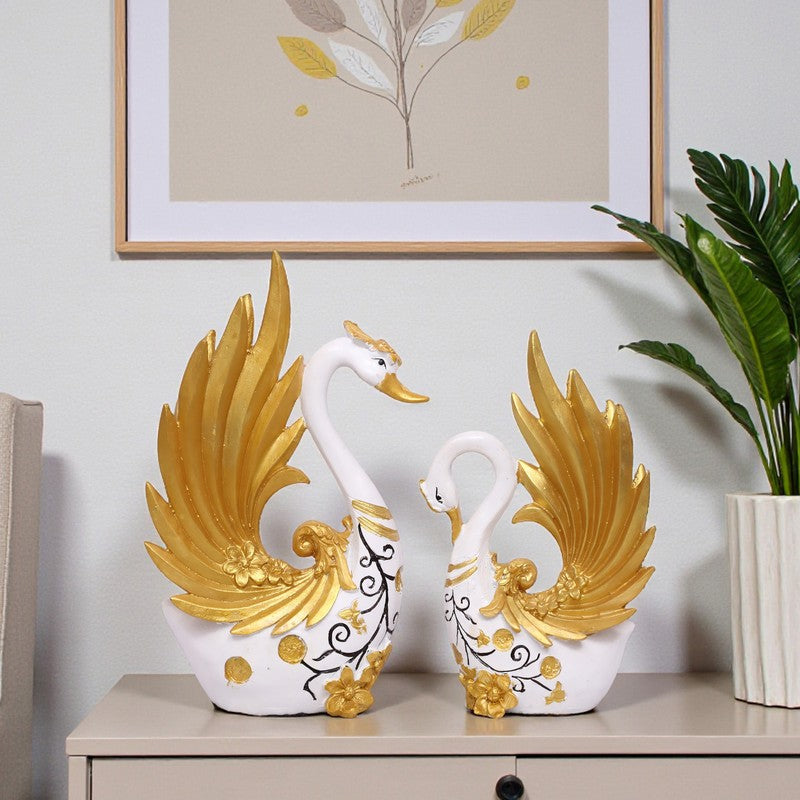 Celestial Swan Polyresin Showpiece - Set Of Two