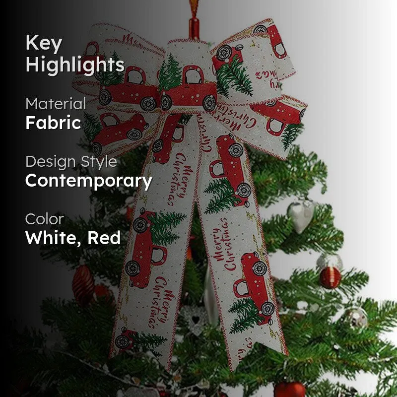 Red Truck Holiday Cheer Decorative Fabric Bow - White & Red media 2