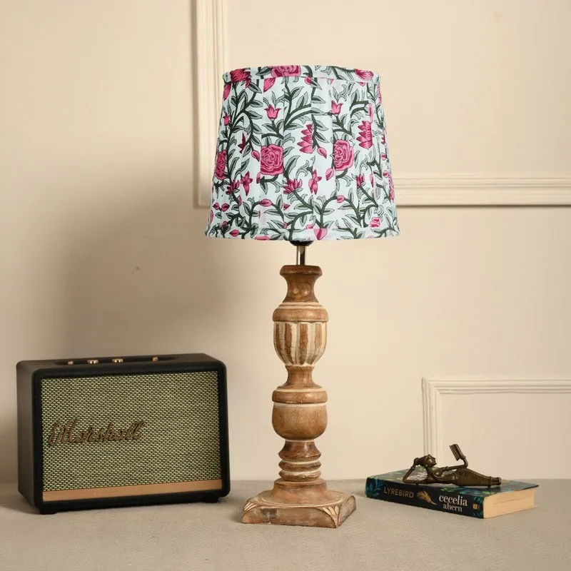 Vintage Wooden Base Cotton Table Lamp - Multicolor media 3