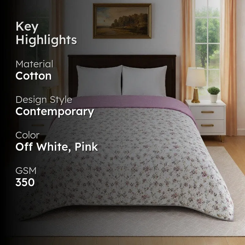 Fleuris Cotton Comforters (White,Pink) - 350 GSM media 2