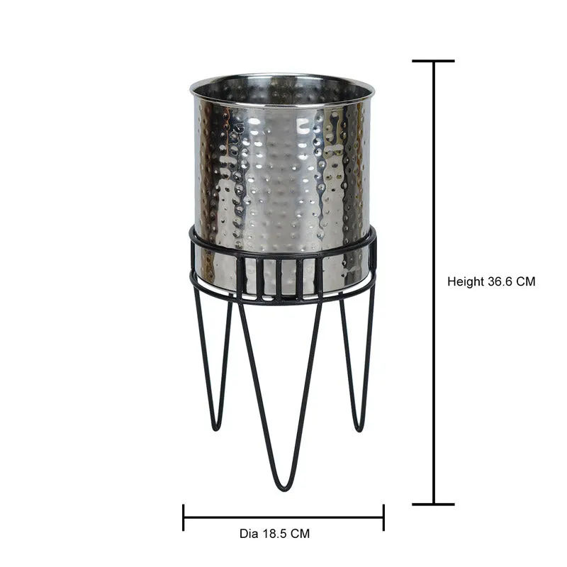 Zenva Stainless Steel Planter - Silver & Black media 5
