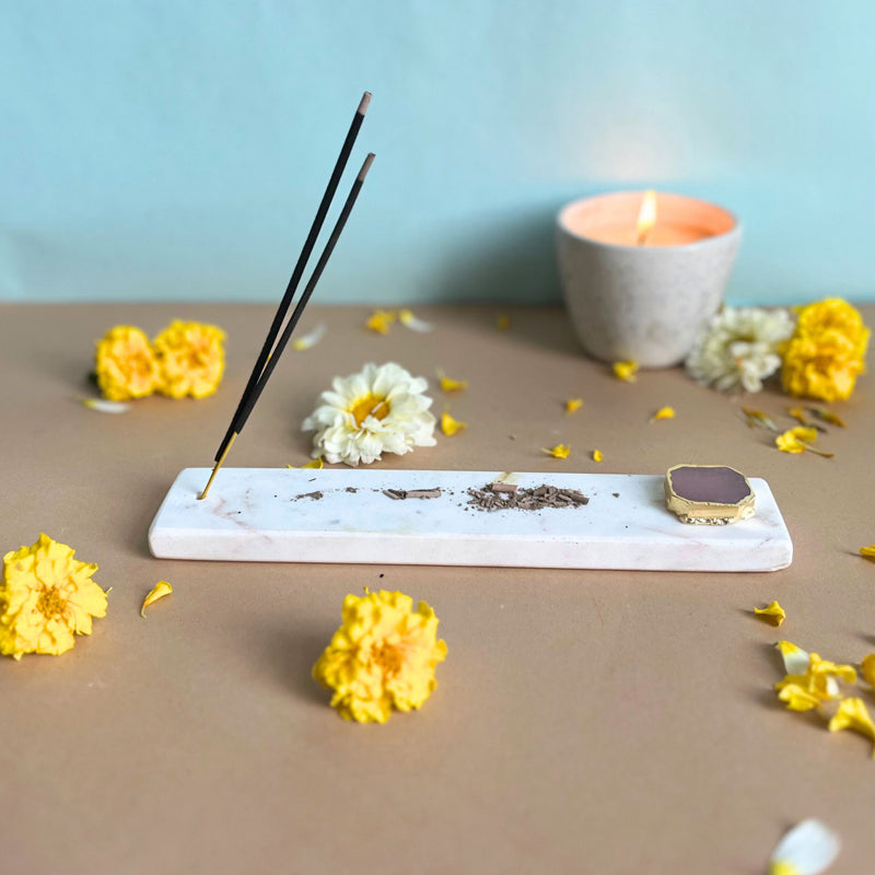 Taavi Handcrafted Marble Incense Holder With Agate Plating - Rose Quartz media 3