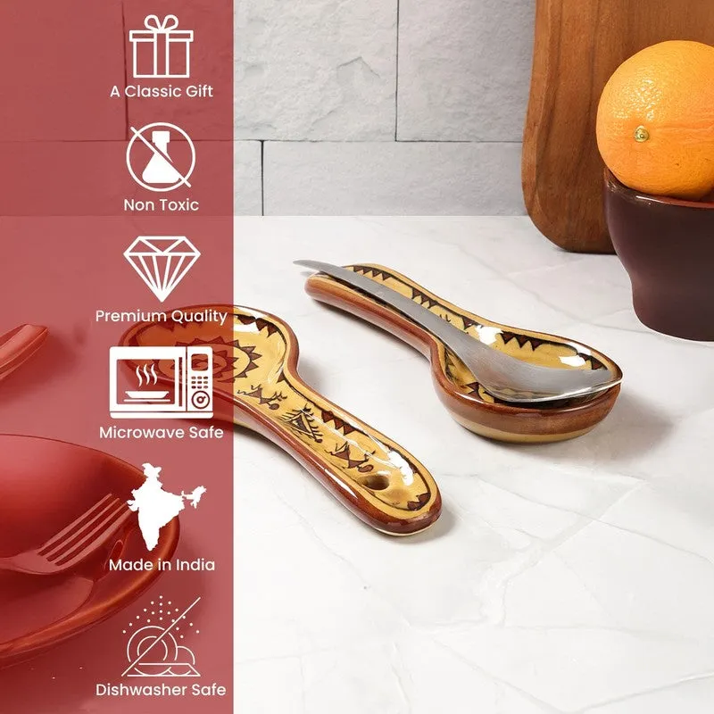 ArtistryAura Hand Painted Ceramic Spoon Rests Elegant Kitchen Tools - Set Of Two media 6
