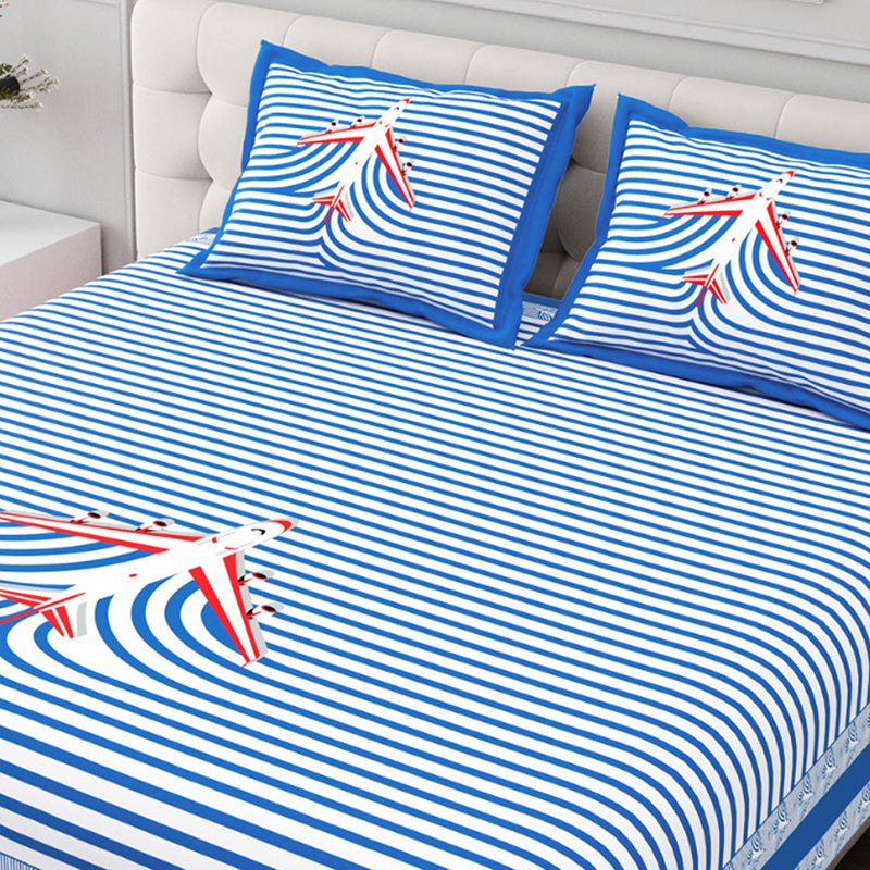 Illusion Stripey Flight Cotton Bedsheet (Blue) - 200 TC media 4
