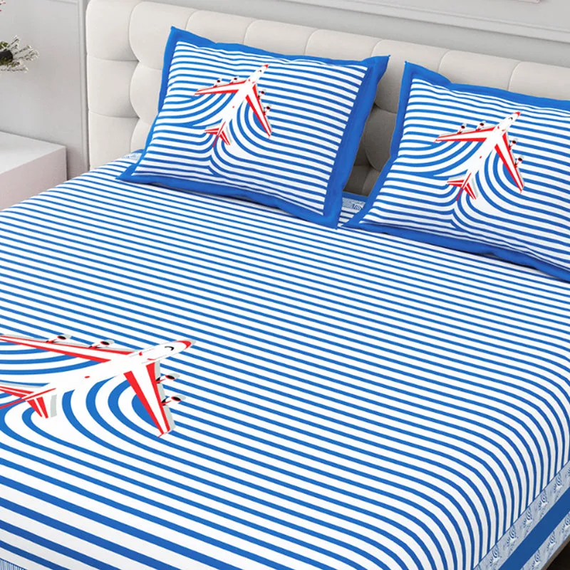 Illusion Stripey Flight Cotton Bedsheet (Blue) - 200 TC media 4
