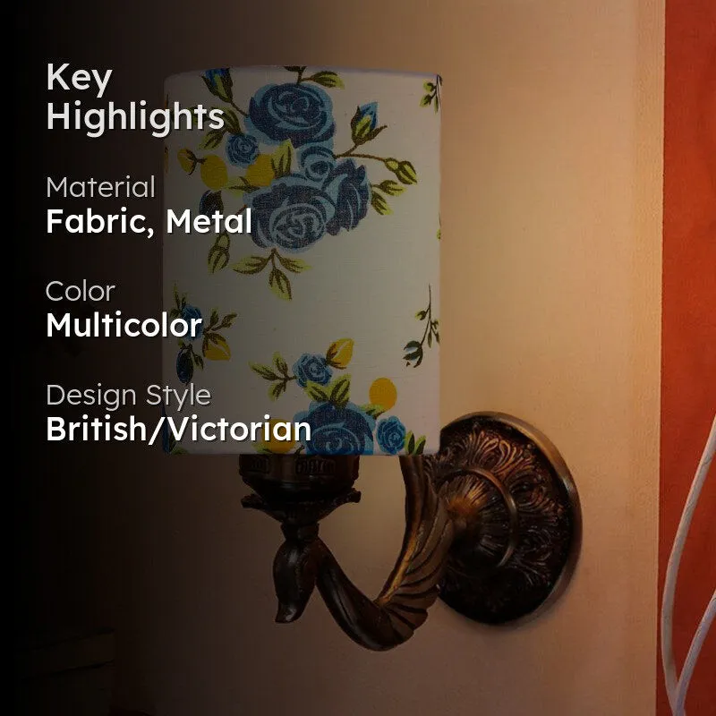 Amro Retro Blue Fleur Cylindrical Fabric & Metal Wall Lamp media 2