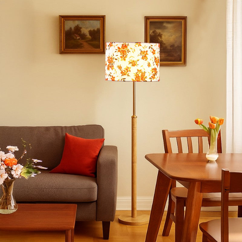 Vintage Arc Wooden Floor Lamp - Orange