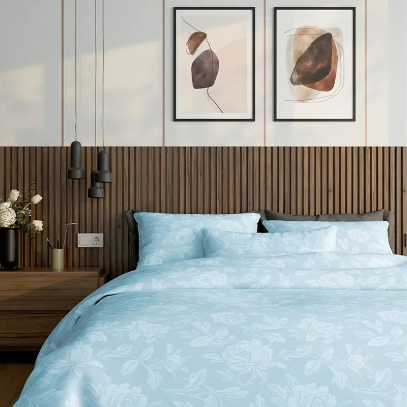 Blooming Rose Jacquard Pillow Cover (Pale Blue) - Set Of Two media 7