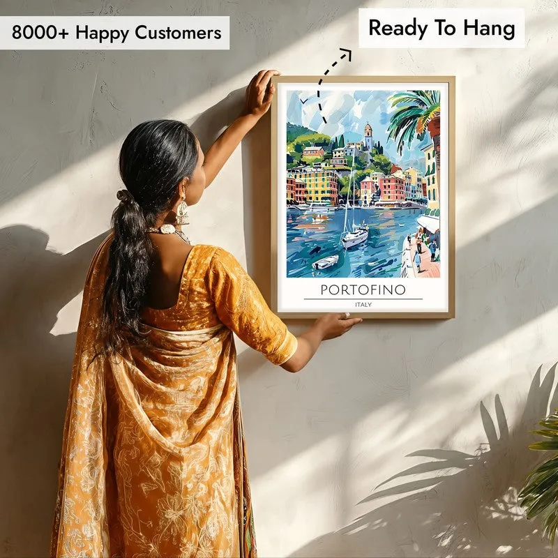 Vintage Portofino Framed Canvas Archival Canvas Wall Painting - Natural Brown Frame media 7