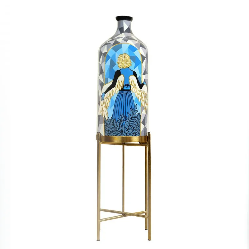 Lady In Blue Hand Painted Glass Floor Lamp With Stand media 5