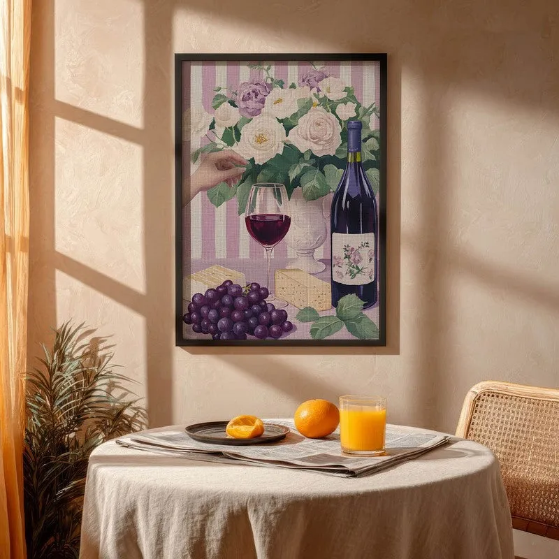 Floral Wine Archival Canvas Wall Art - Black media 4
