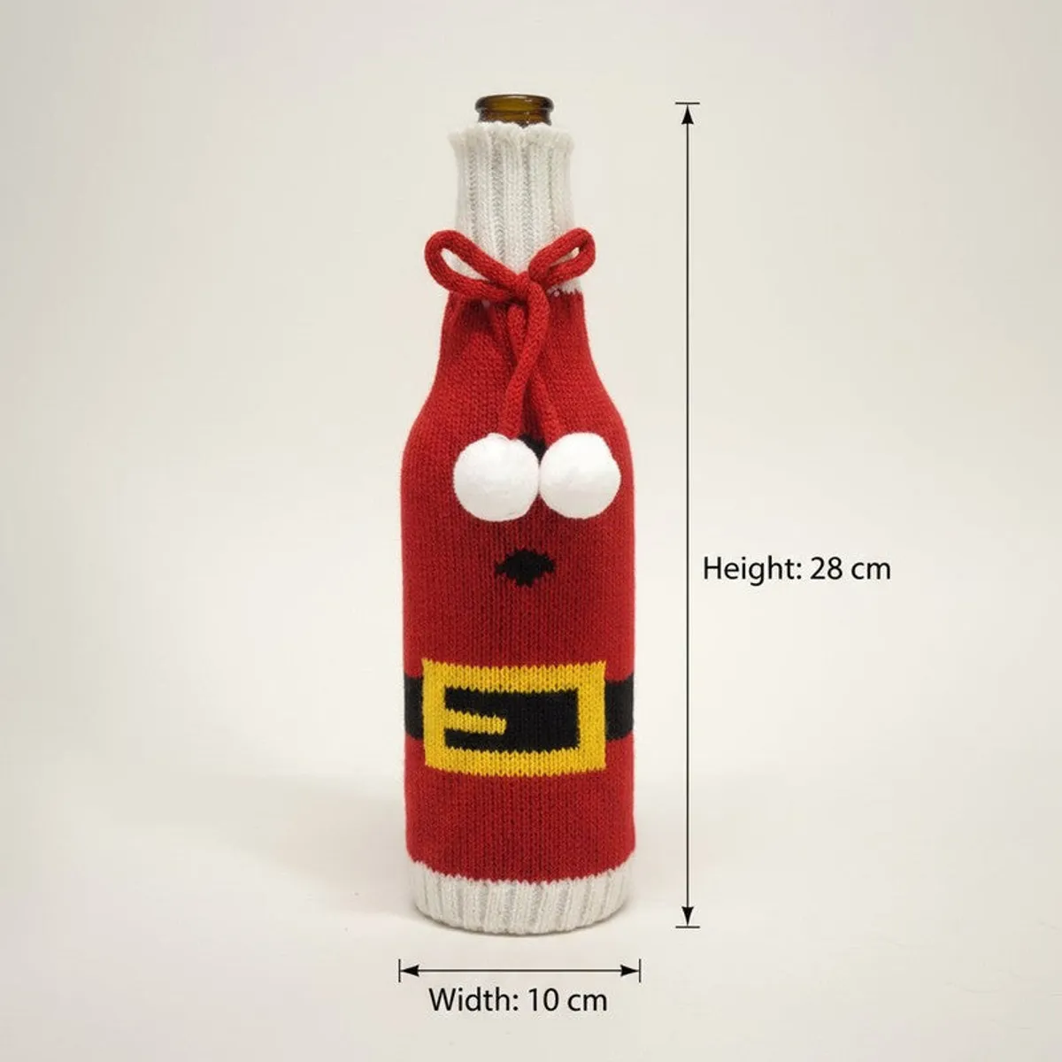 Red and green bottle-shaped Christmas ornaments shown against a plain light background.