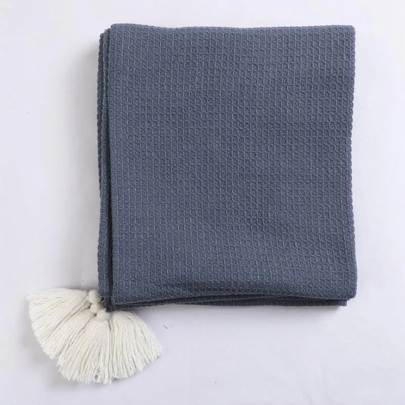 Cotton Meadow Knitted Tassled Throw - Blue media 4