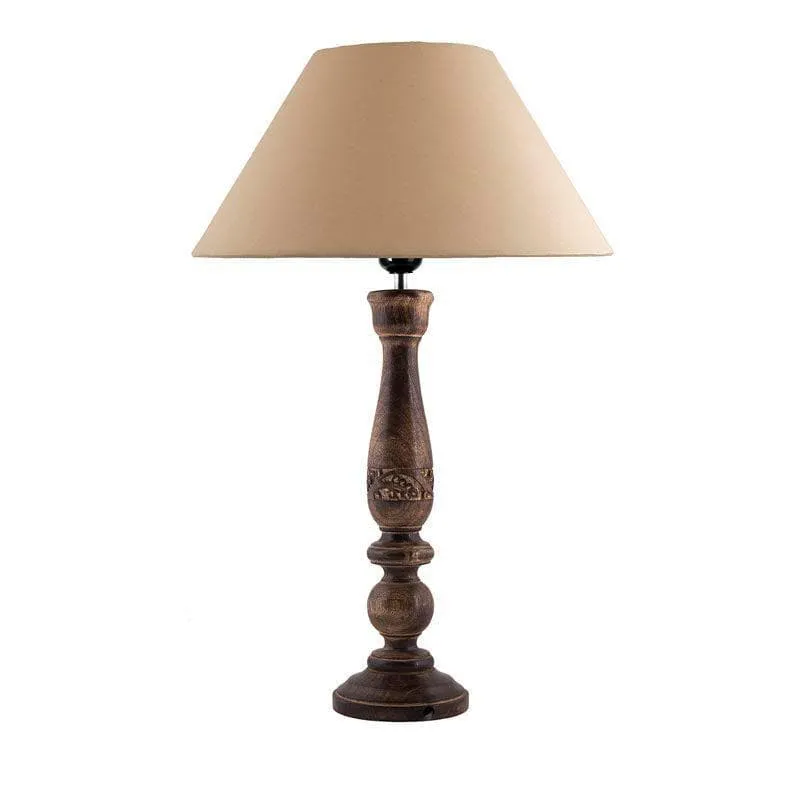 Floral Carved Fabric Table Lamp - Beige,Brown media 4
