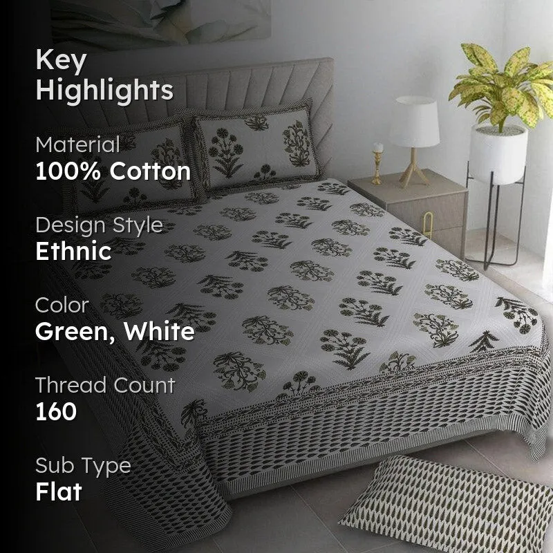 Brynn Floral Cotton Bedsheet (Olive Green) - 160 TC media 2