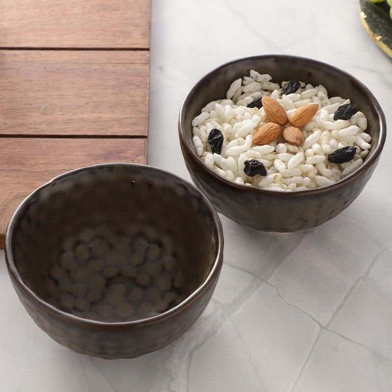 Textured Stoneware Snack Bowl (Dark Brown,350 mL) - Set Of Two media 7