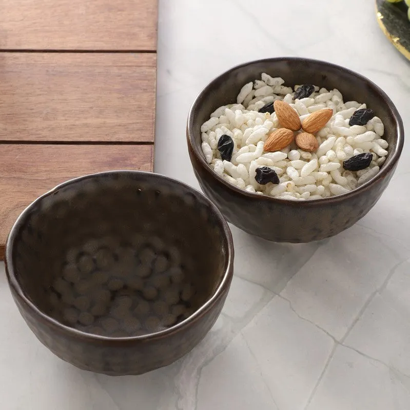 Textured Stoneware Snack Bowl (Dark Brown,350 mL) - Set Of Two media 7