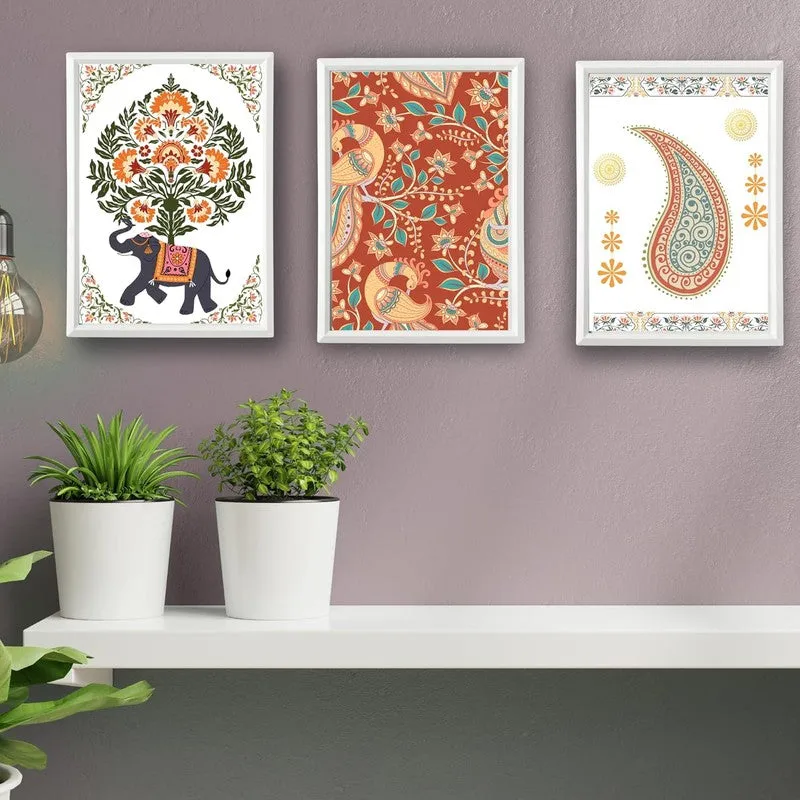 Paisley Charm Paper Wall Painting With Frame - White media 3