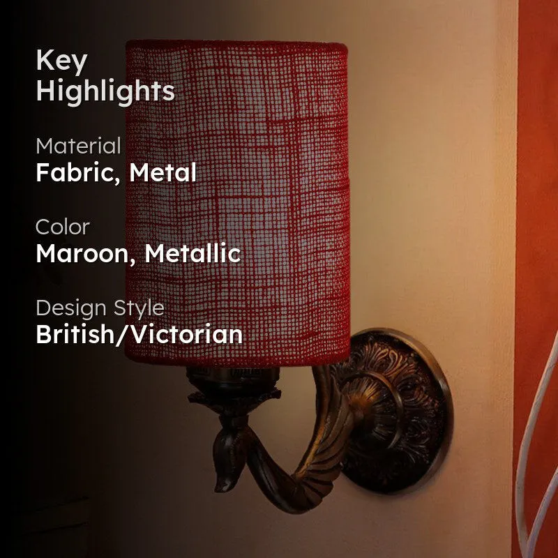 Amro Retro Cylindrical Fabric & Metal Wall Lamp - Maroon media 2