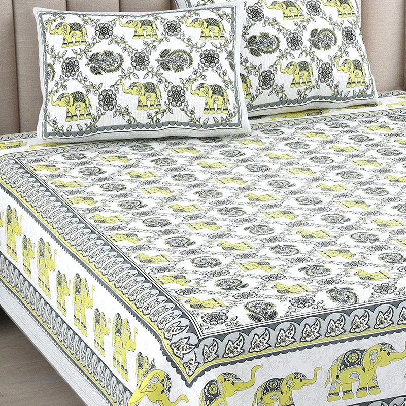 Anirvva Cotton Bedsheet (Grey, Green) - 180 TC media 3