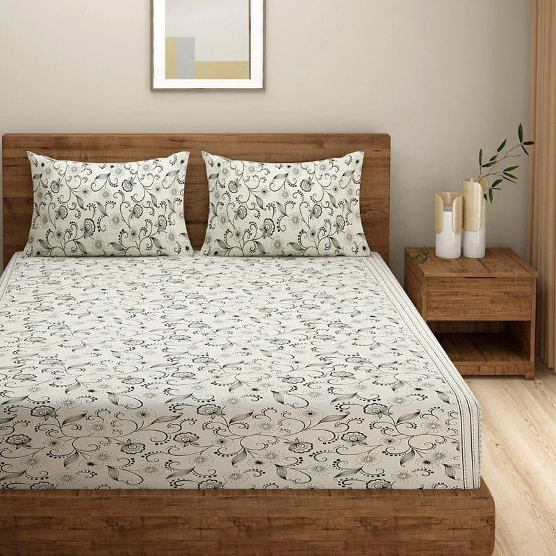 Swayam Doniya Floral Cotton Bedsheet (Blue) - 160 TC media 1
