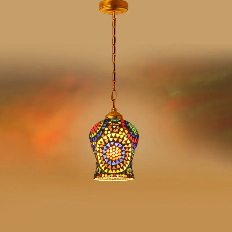 Mosaic Pattern Metal & Glass Ceiling Lamp media 6