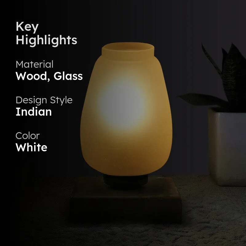 Lumitrex Glass Table Lamp With Wooden Base - White media 2