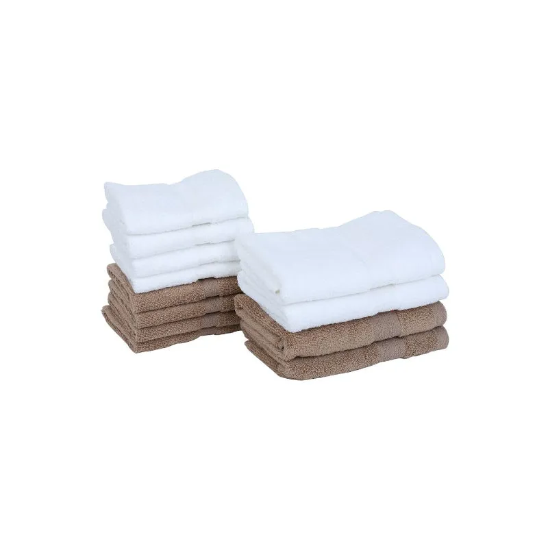 Miorah Hand & Face Towel Combo (White & Beige) - Set Of Twelve media 3