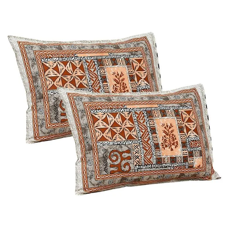 Tvisha Tribal Applique Print Cotton Bedsheet (Orange & Grey) - 180 TC media 6