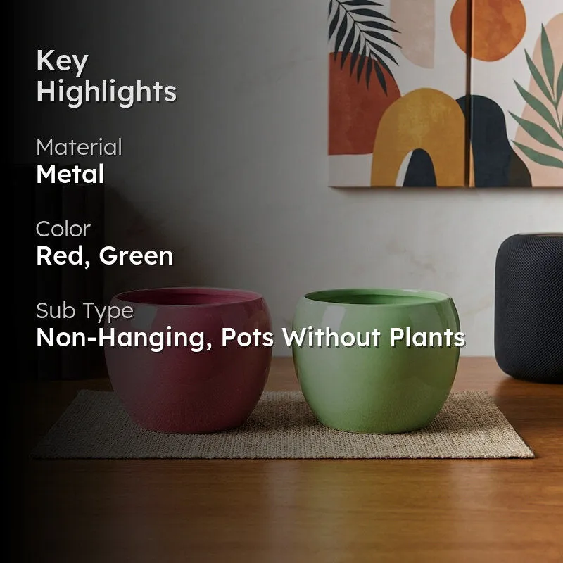 Nectera Metal Planter (Pink/Green) - Set Of Two media 2
