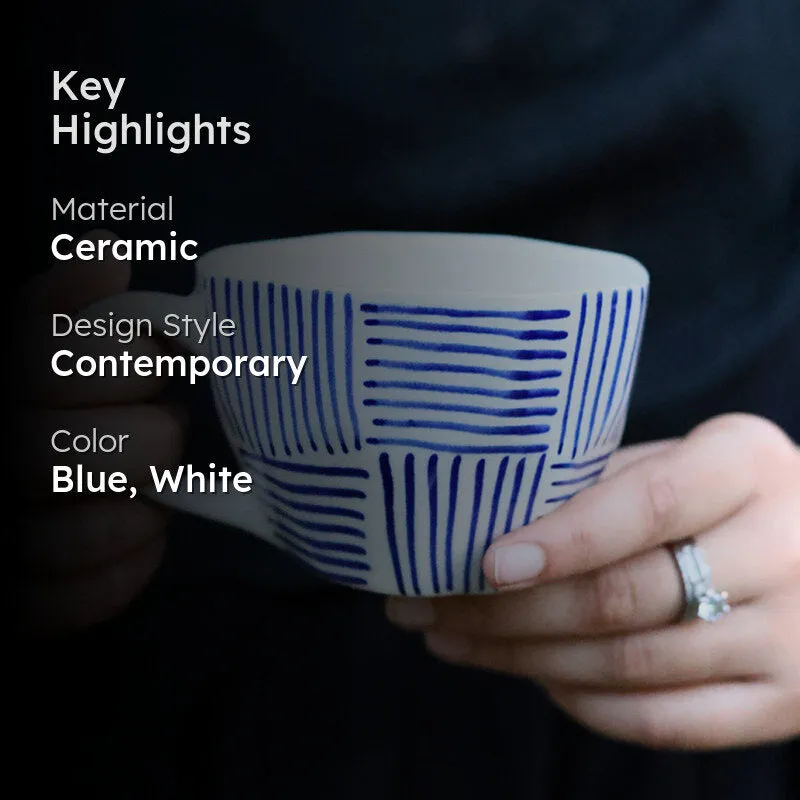 Bruna Ceramic Tea Cup (200 mL)/Blue,White) media 2
