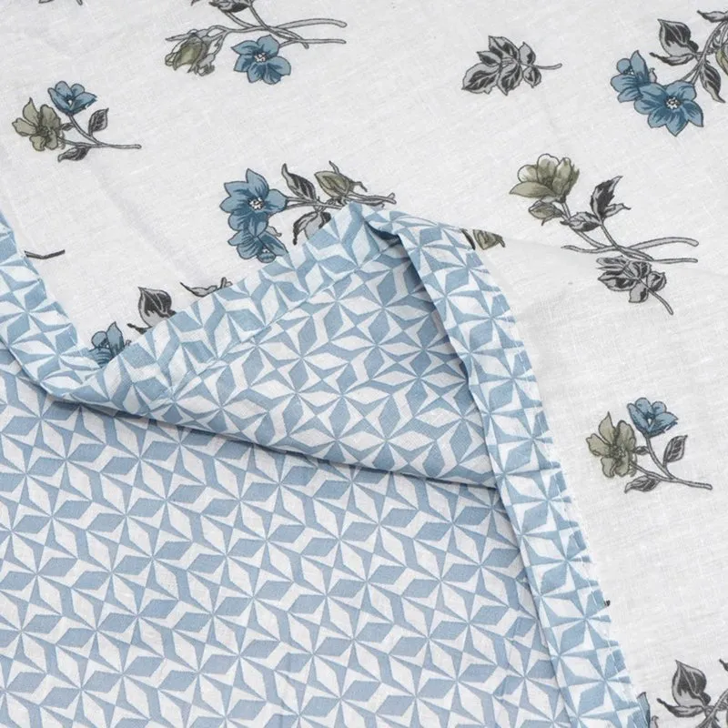 Floral Mist Printed Cotton Dohar (Blue,White) - 120 GSM media 7